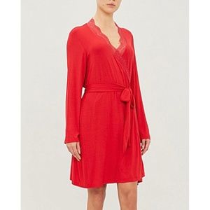 Eberjey Myla Classic Lace Trim Robe in Red Small